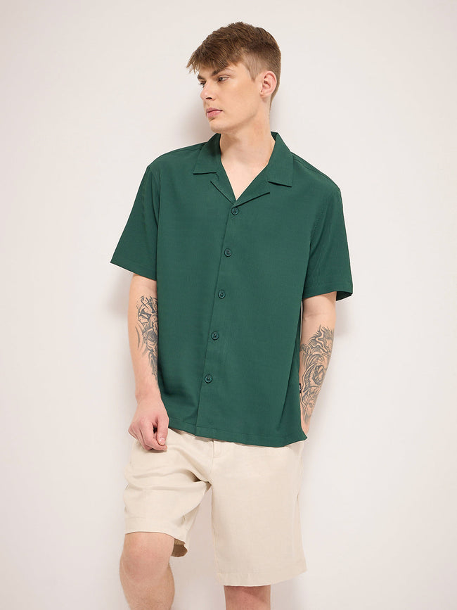 Men Green Self Design Regular Fit Casual Shirt