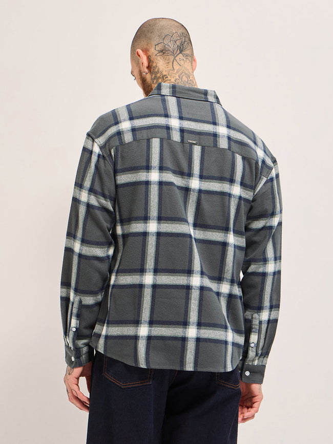 Men Grey Woven Checked Design Relax Fit Overshirt