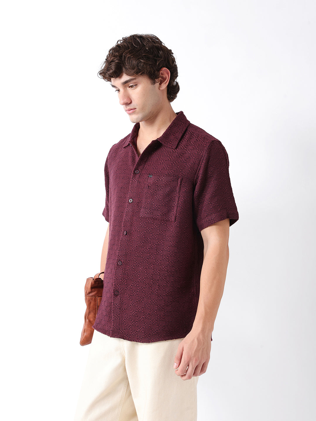 Men Maroon Dobby Shirt