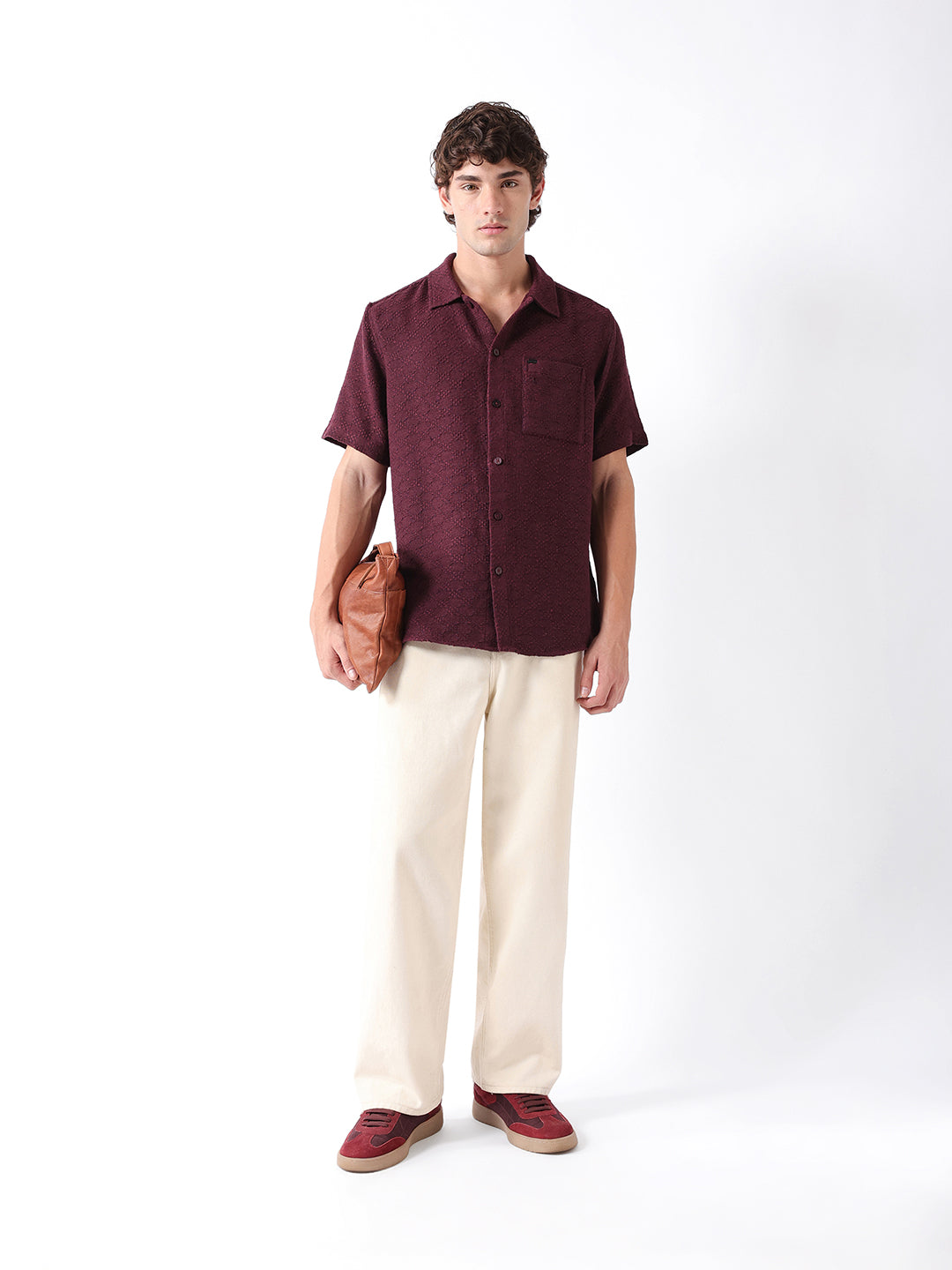 Men Maroon Dobby Shirt