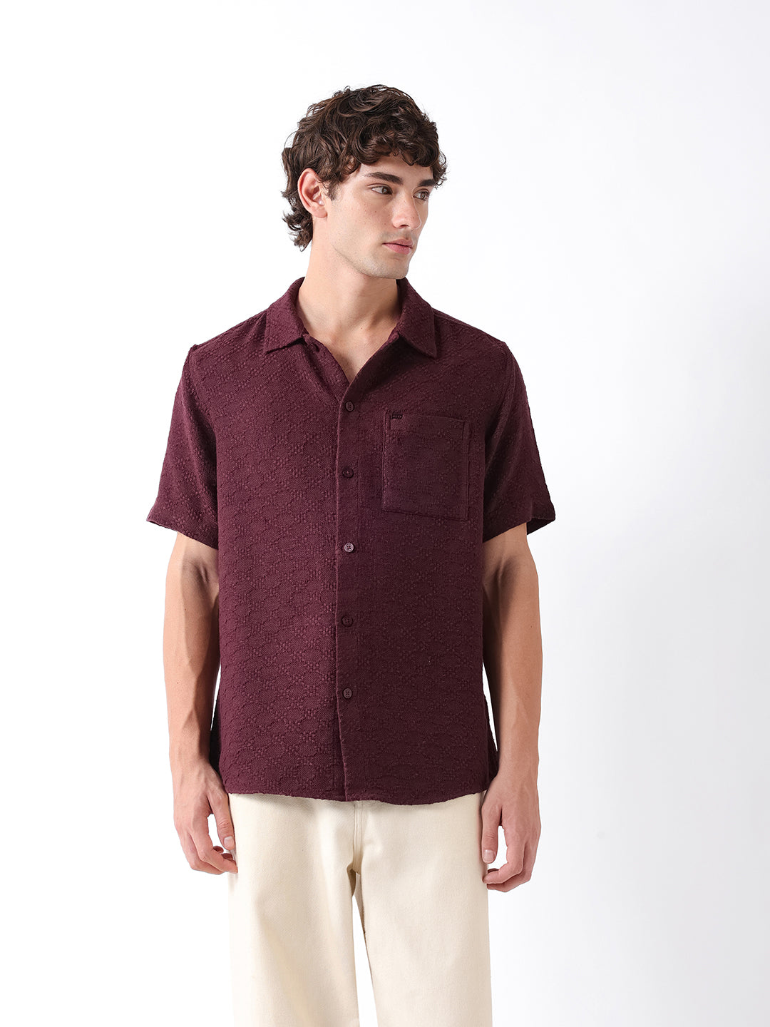 Men Maroon Dobby Shirt