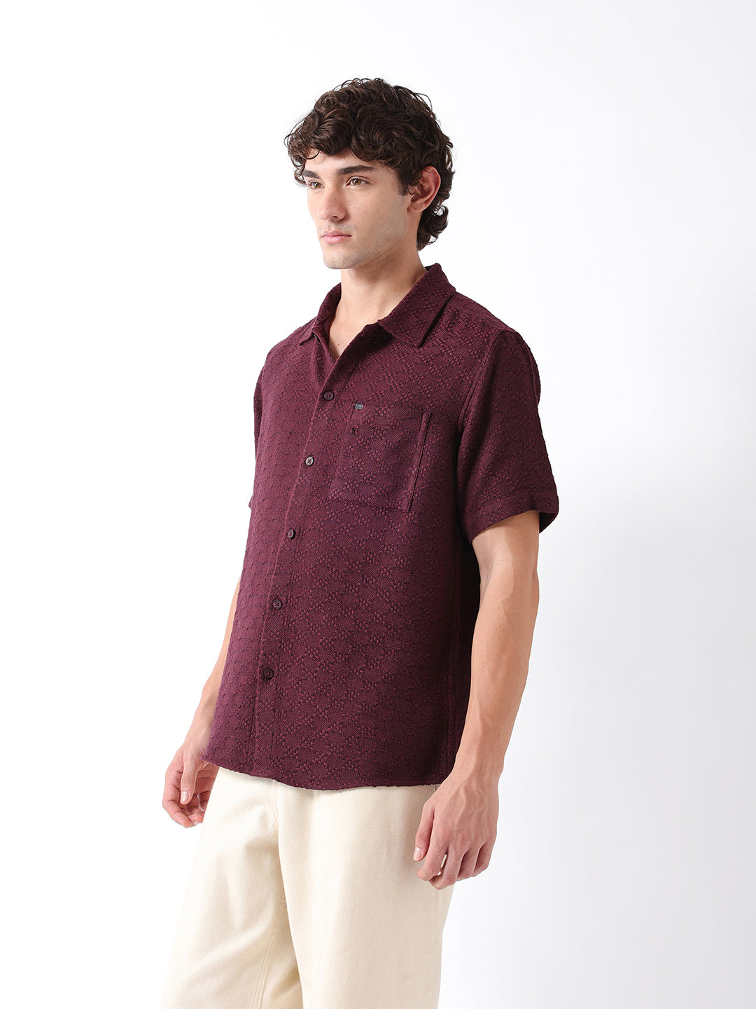 Men Maroon Dobby Shirt