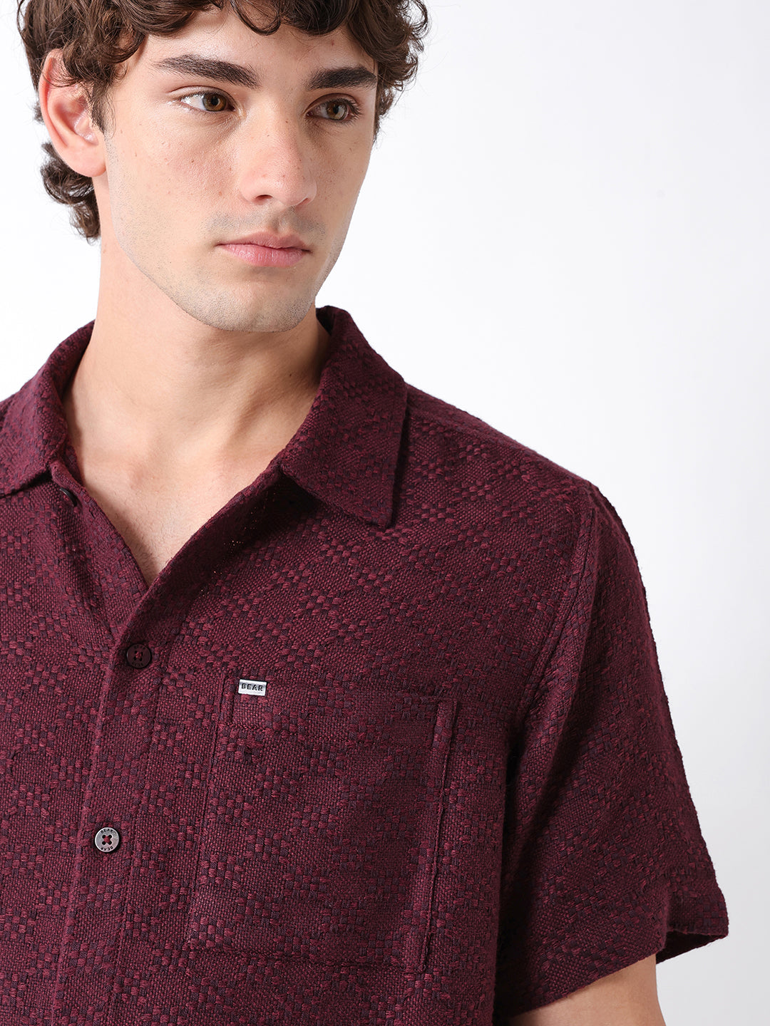 Men Maroon Dobby Shirt