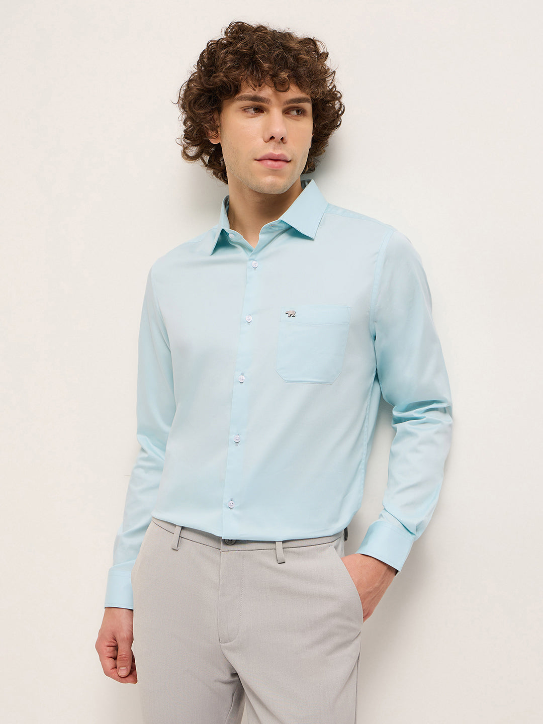 Men Light Blue Tailored Fit Solid Formal Shirt