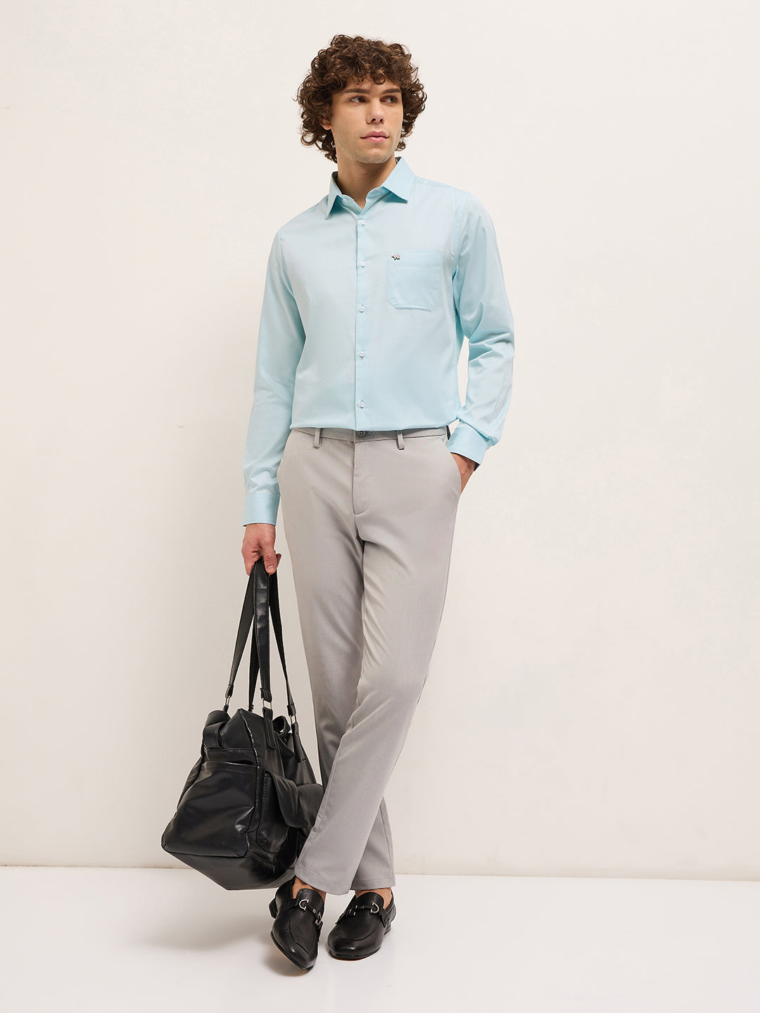 Men Light Blue Tailored Fit Solid Formal Shirt