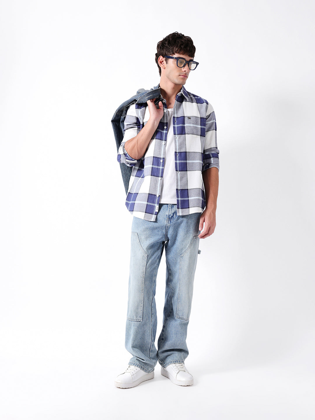 Men Blue Cotton Checked Shirt