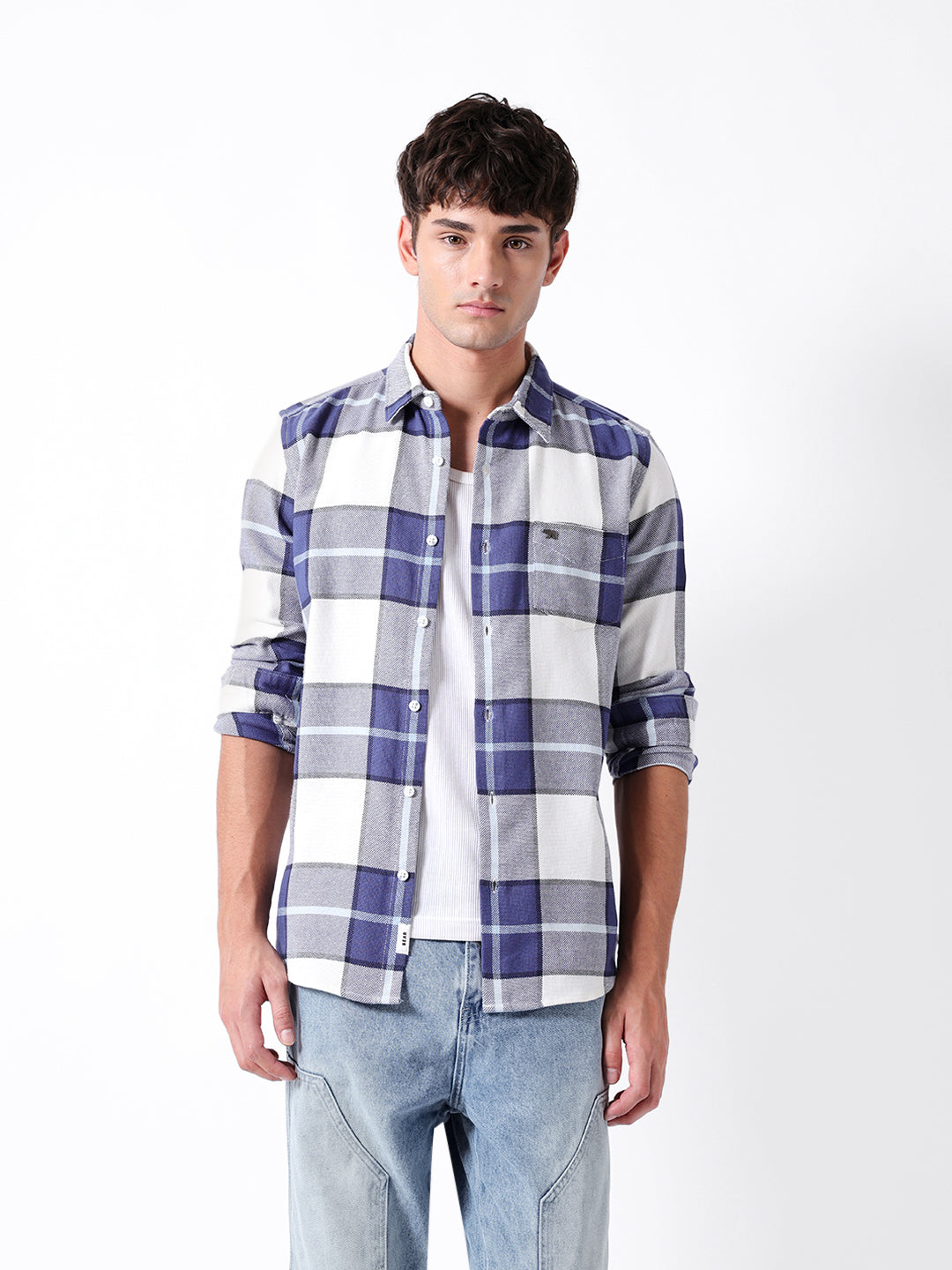 Men Blue Cotton Checked Shirt