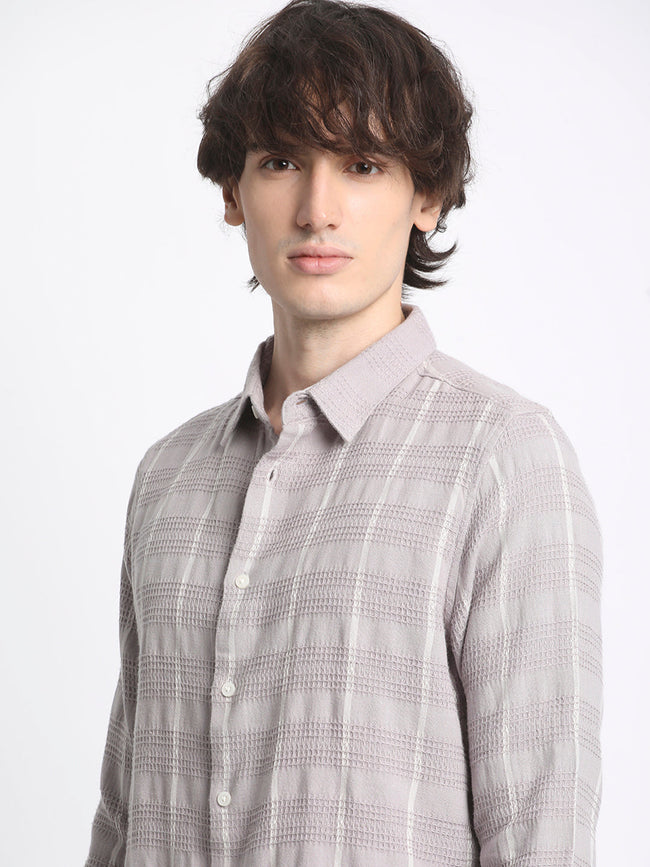 Men  Purple Slim Fit Vertical Stripe Casual Shirt