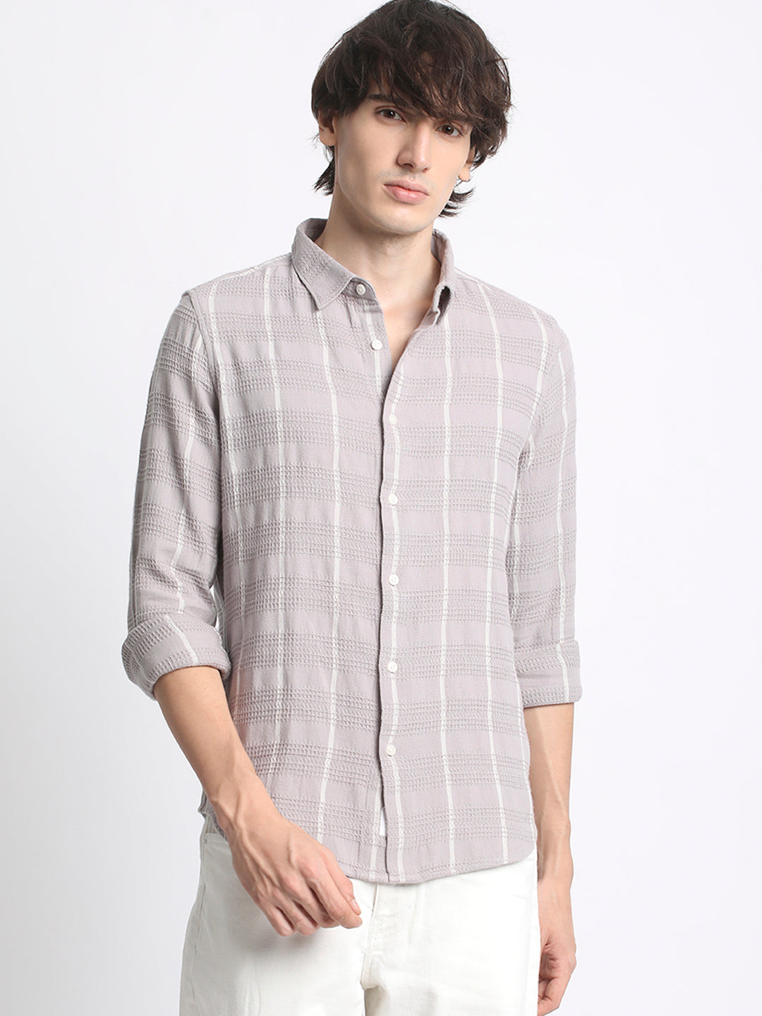 Men  Purple Slim Fit Vertical Stripe Casual Shirt