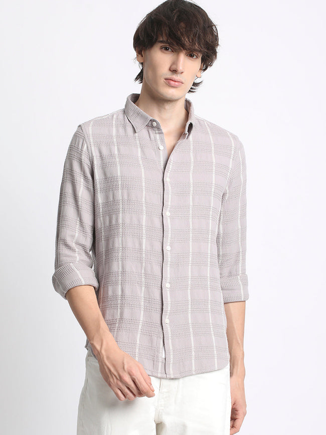 Men  Purple Slim Fit Vertical Stripe Casual Shirt