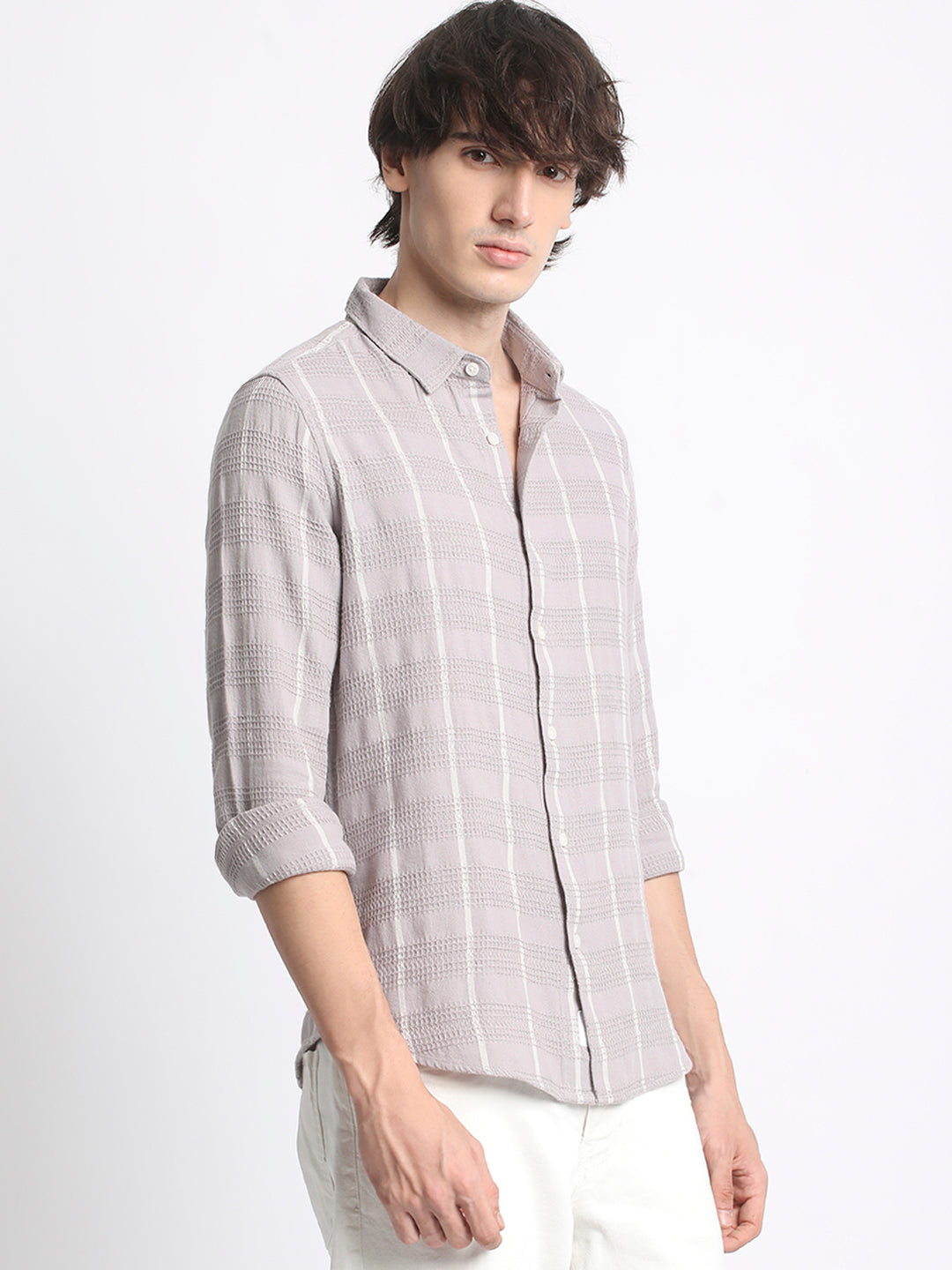 Men  Purple Slim Fit Vertical Stripe Casual Shirt