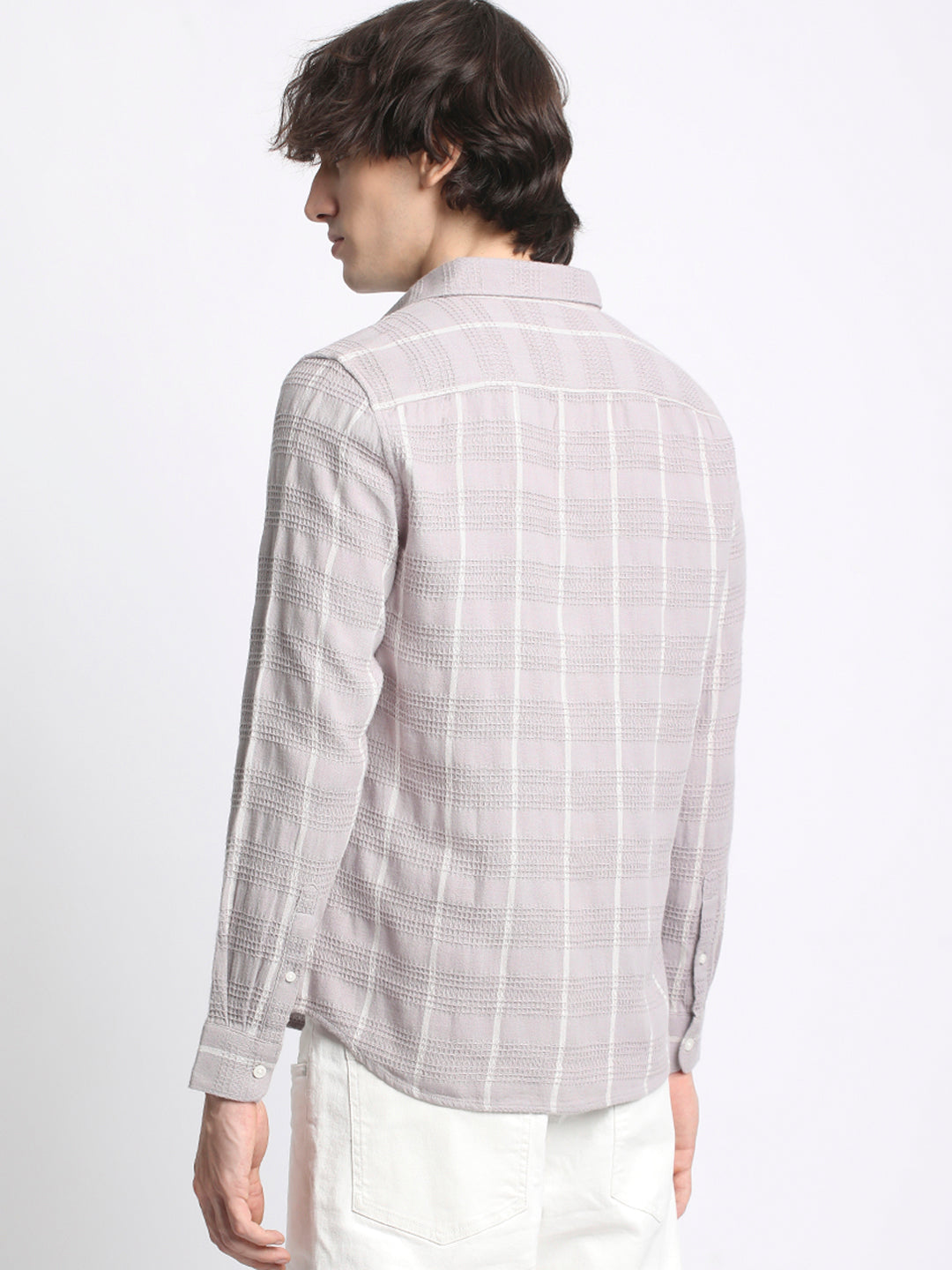 Men  Purple Slim Fit Vertical Stripe Casual Shirt
