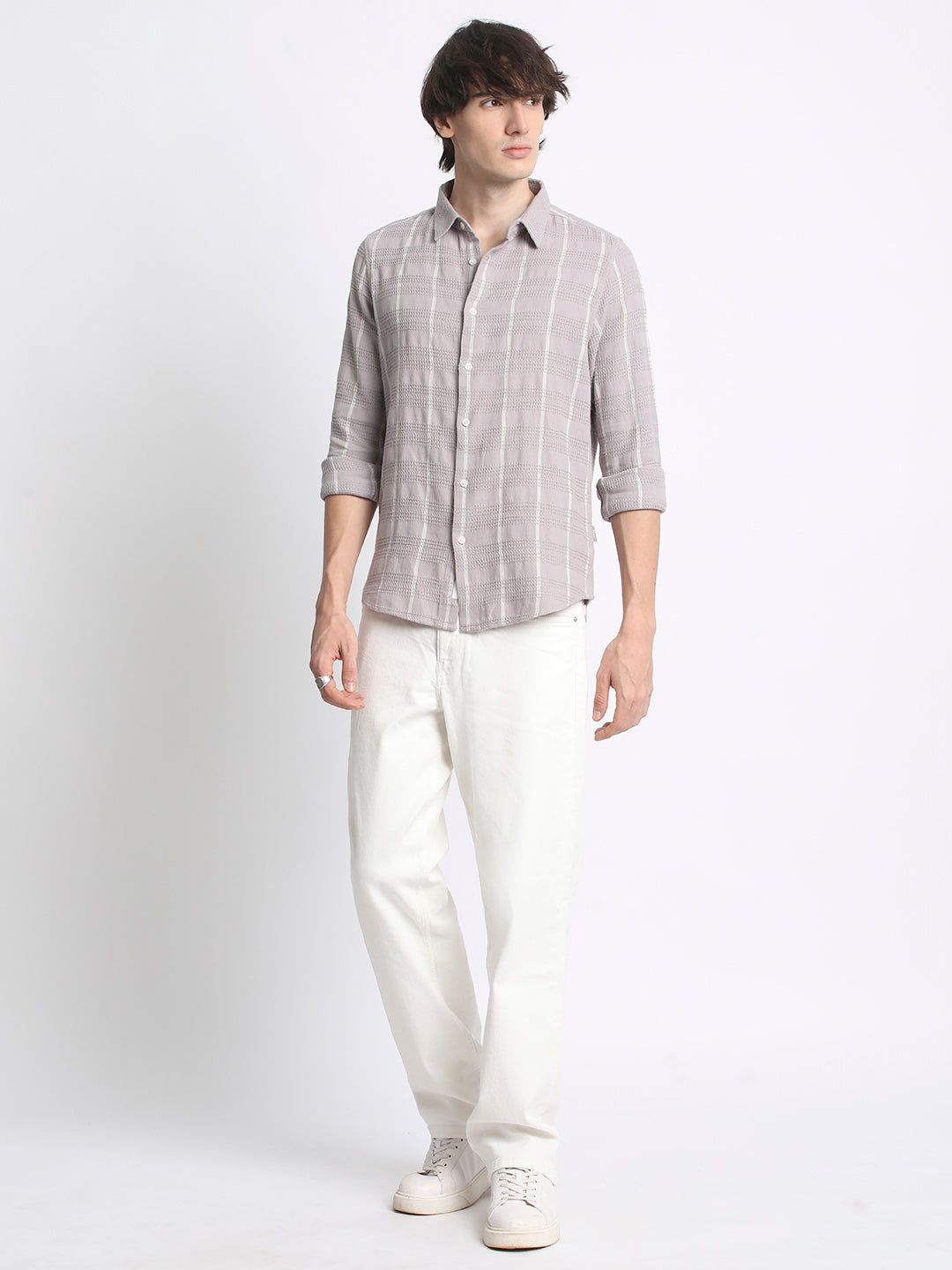 Men  Purple Slim Fit Vertical Stripe Casual Shirt