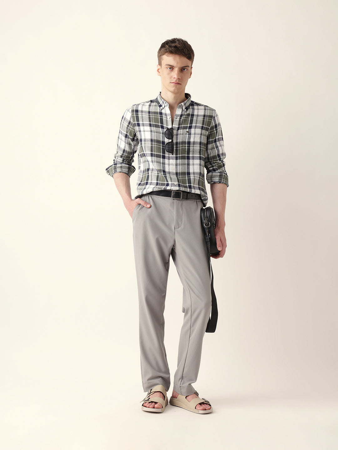 Men Casual Olive Plaid Flannel Shirt