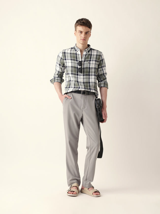 Men Casual Olive Plaid Flannel Shirt