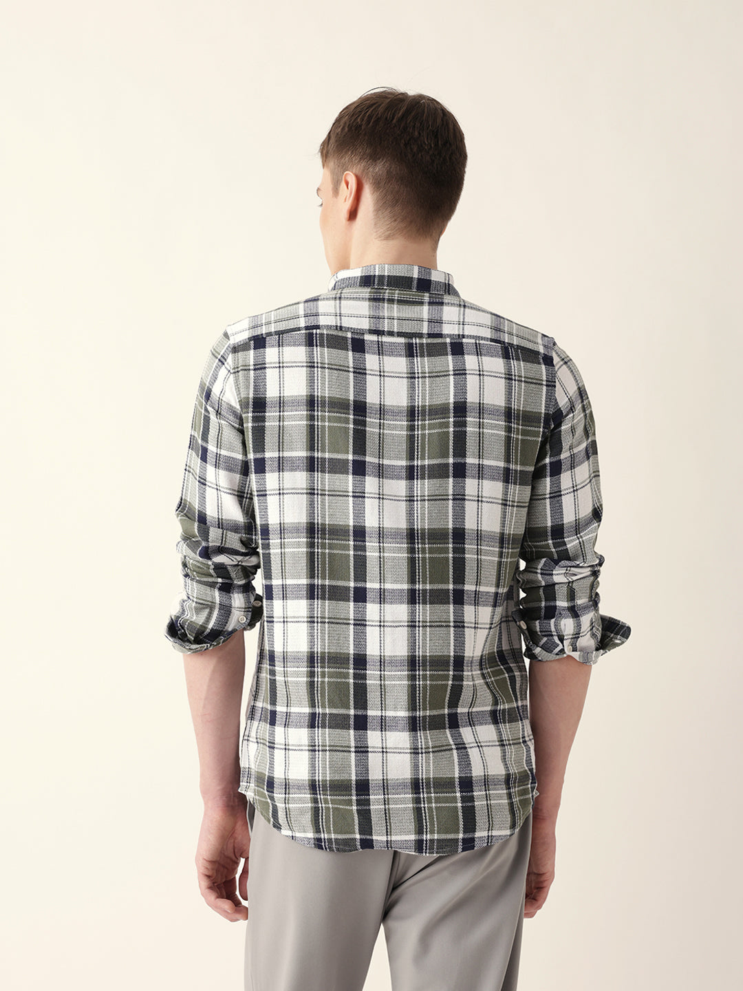 Men Casual Olive Plaid Flannel Shirt