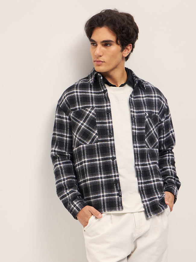 Men BlackWhite Checked Relaxed Fit Shacket