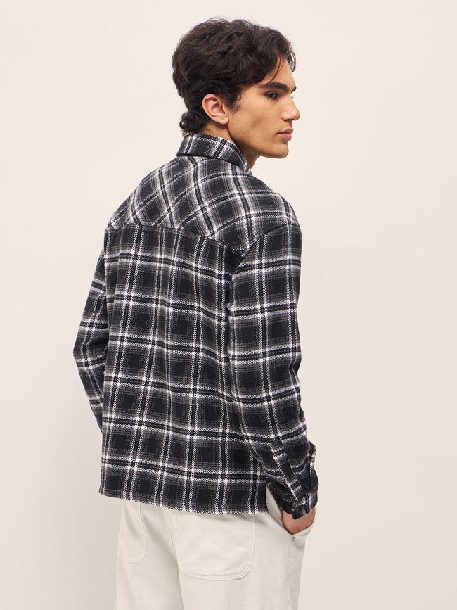 Men BlackWhite Checked Relaxed Fit Shacket