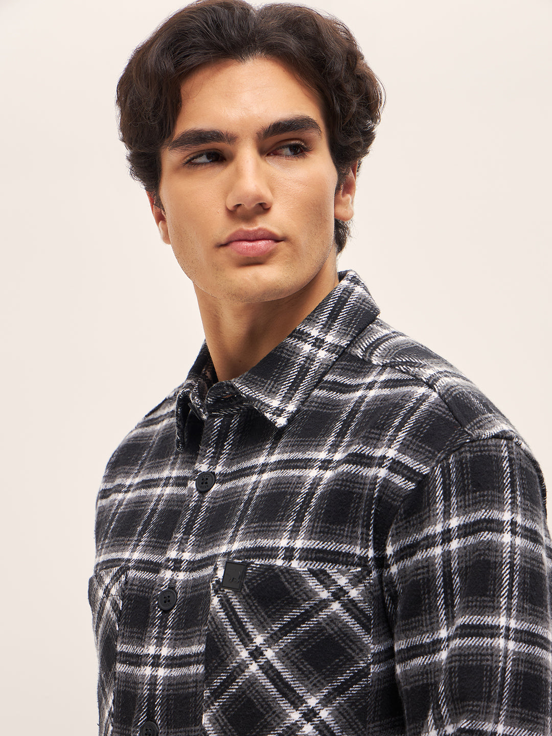 Men BlackWhite Checked Relaxed Fit Shacket
