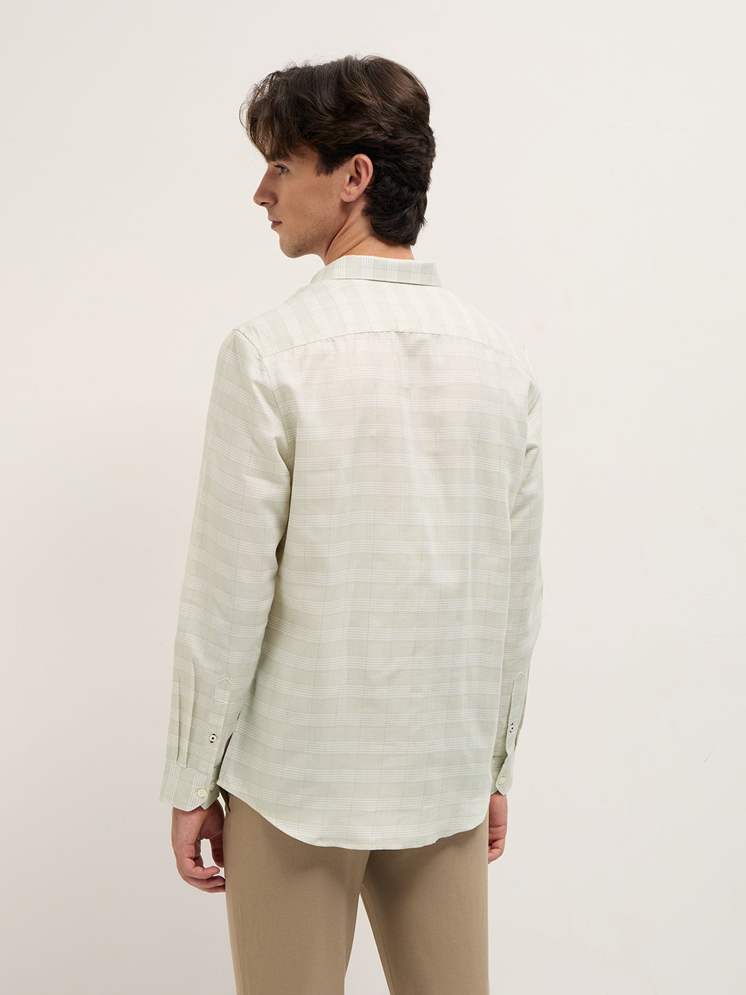 Men Light Green Woven Checked Design Tailored Fit Formal Shirt