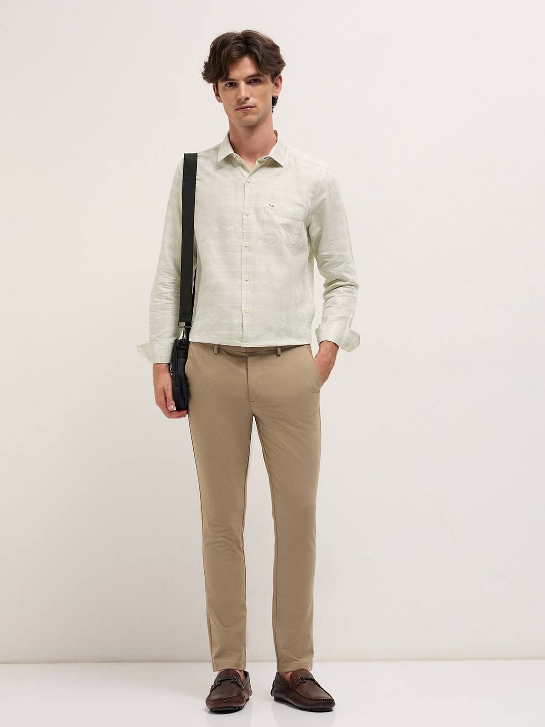 Men Light Green Woven Checked Design Tailored Fit Formal Shirt