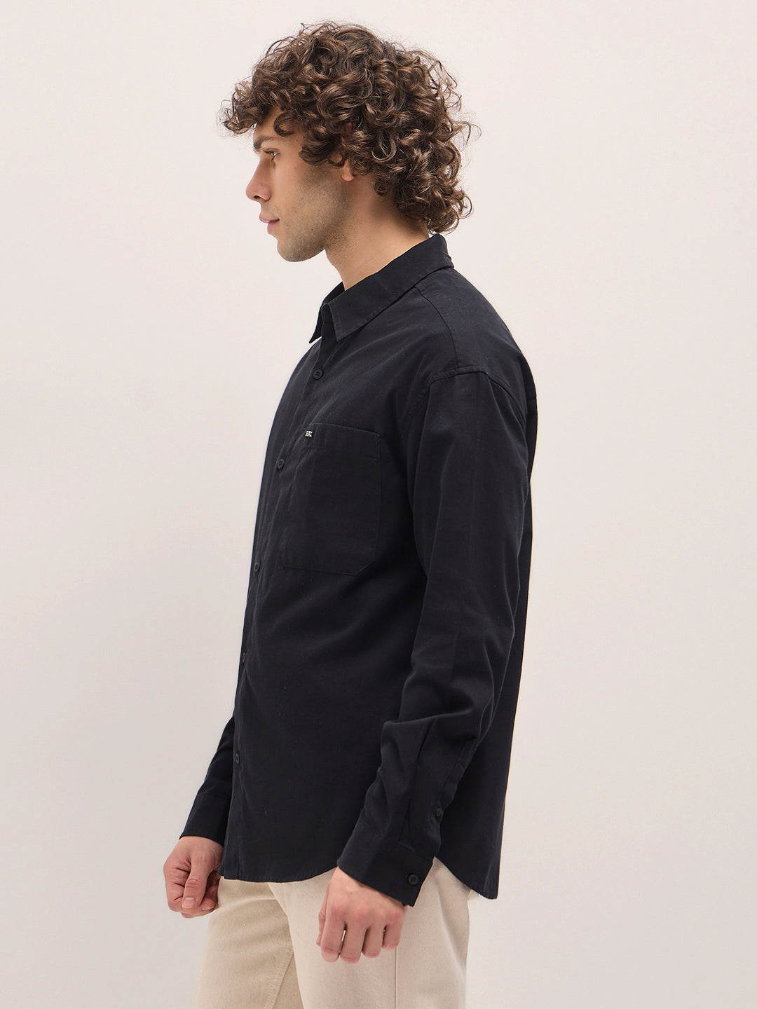 Men Shirt Classic Black Solid Relax Fit Overshirt