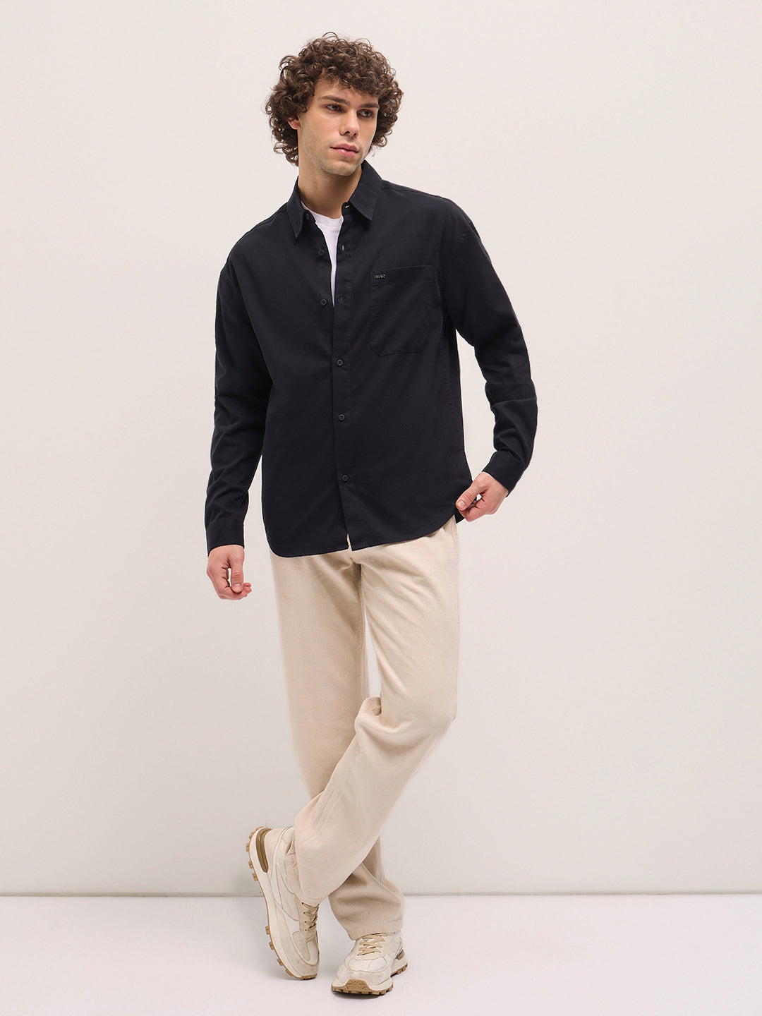 Men Shirt Classic Black Solid Relax Fit Overshirt