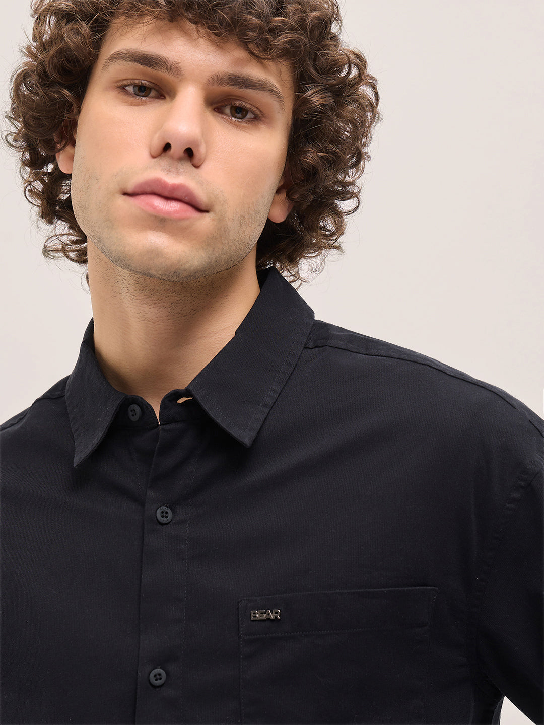 Men Shirt Classic Black Solid Relax Fit Overshirt