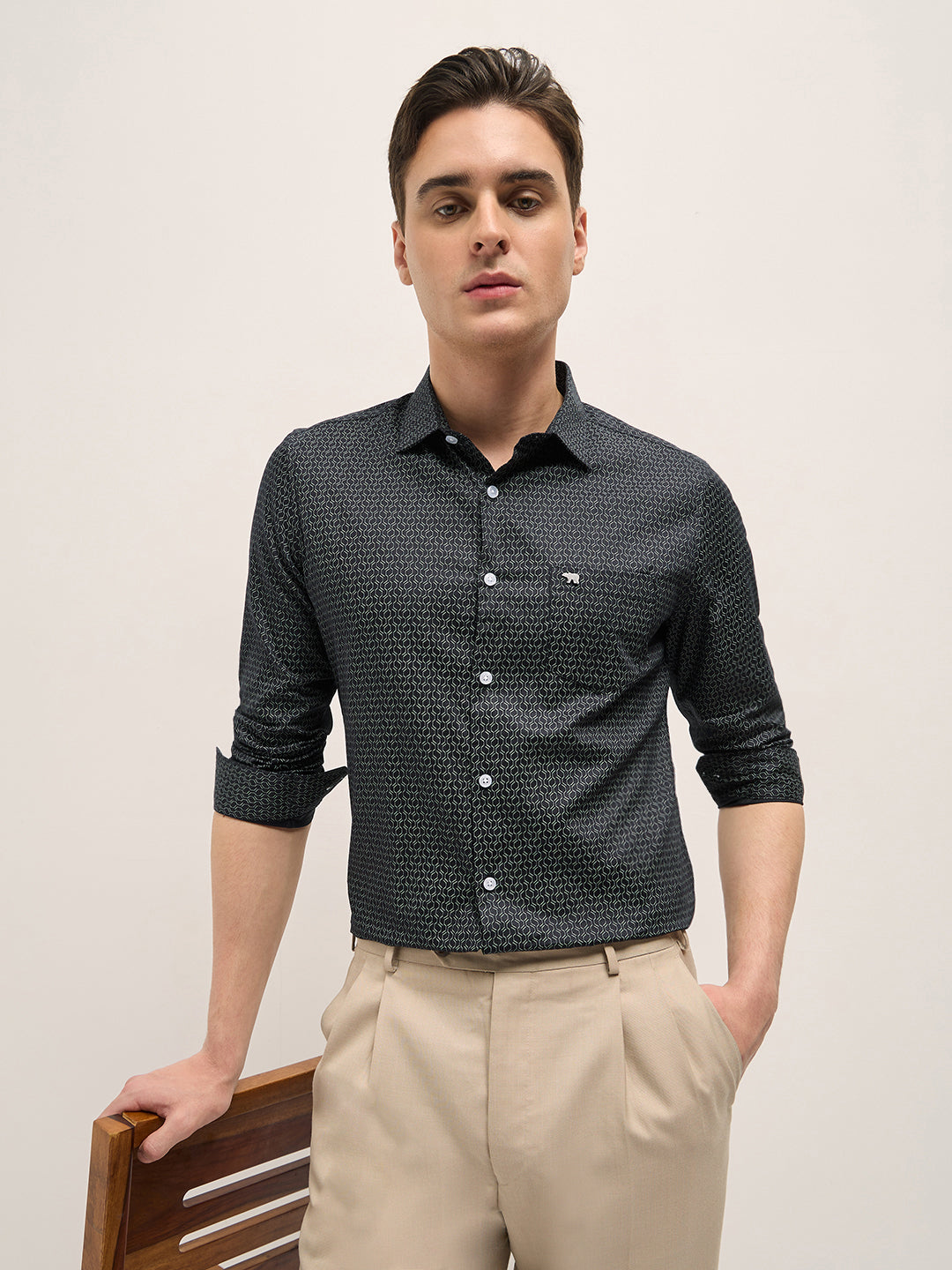 Men Black Geometric Printed Tailored Fit Formal Shirt