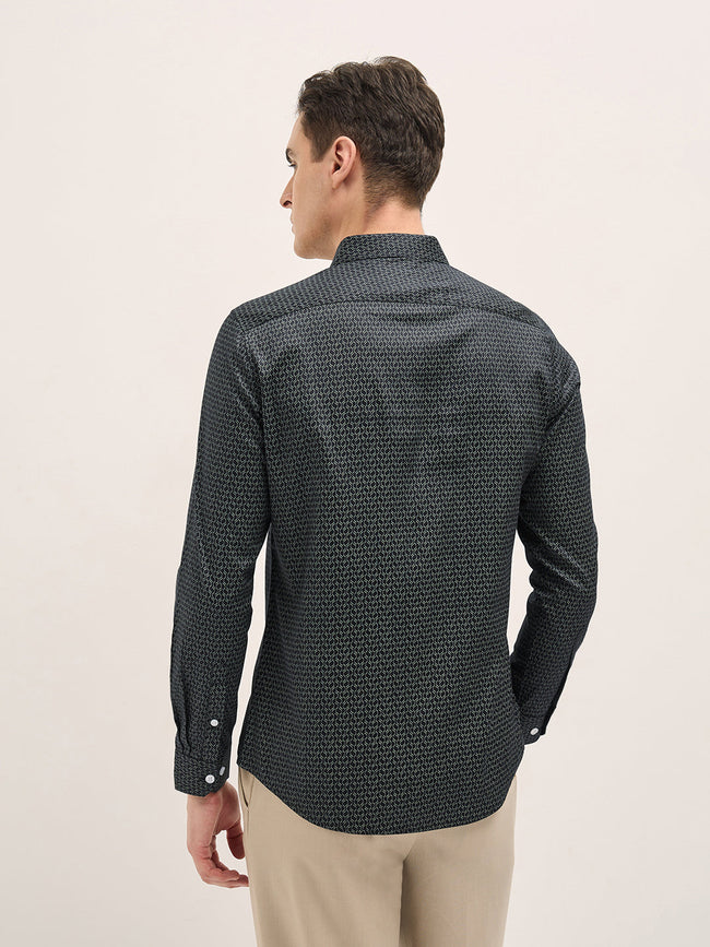 Men Black Geometric Printed Tailored Fit Formal Shirt