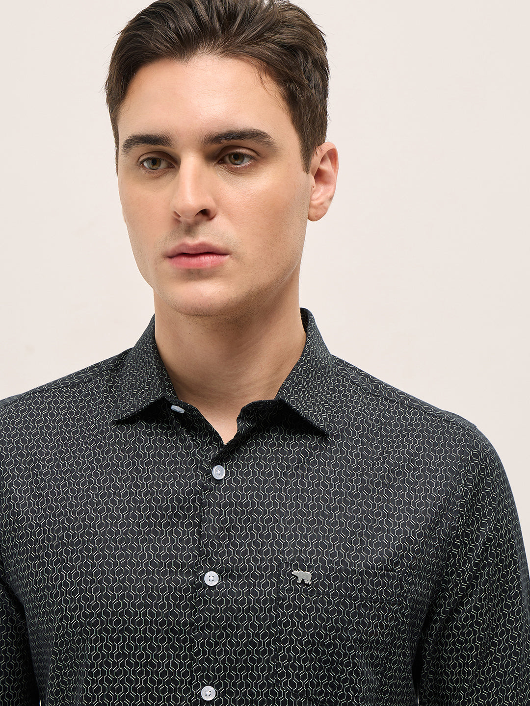 Men Black Geometric Printed Tailored Fit Formal Shirt