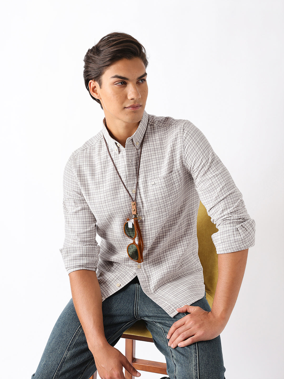 Men Grey Checked Shirt