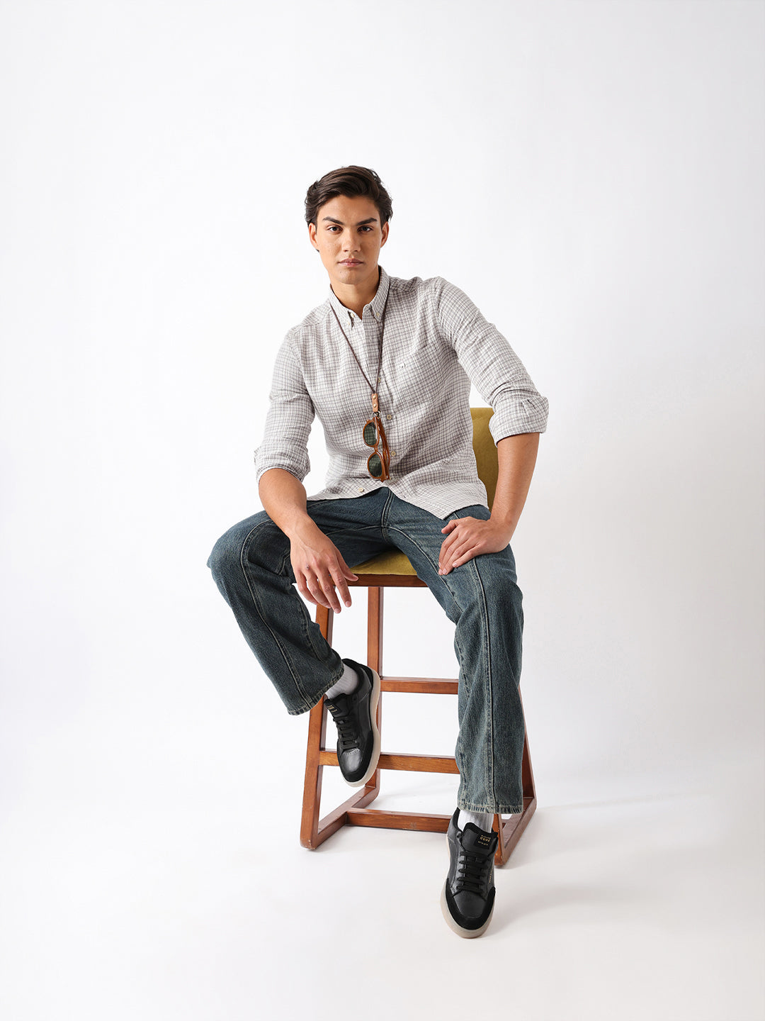 Men Grey Checked Shirt