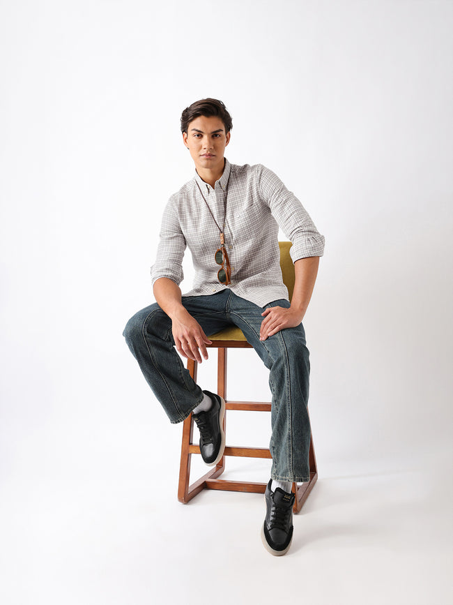Men Grey Checked Shirt