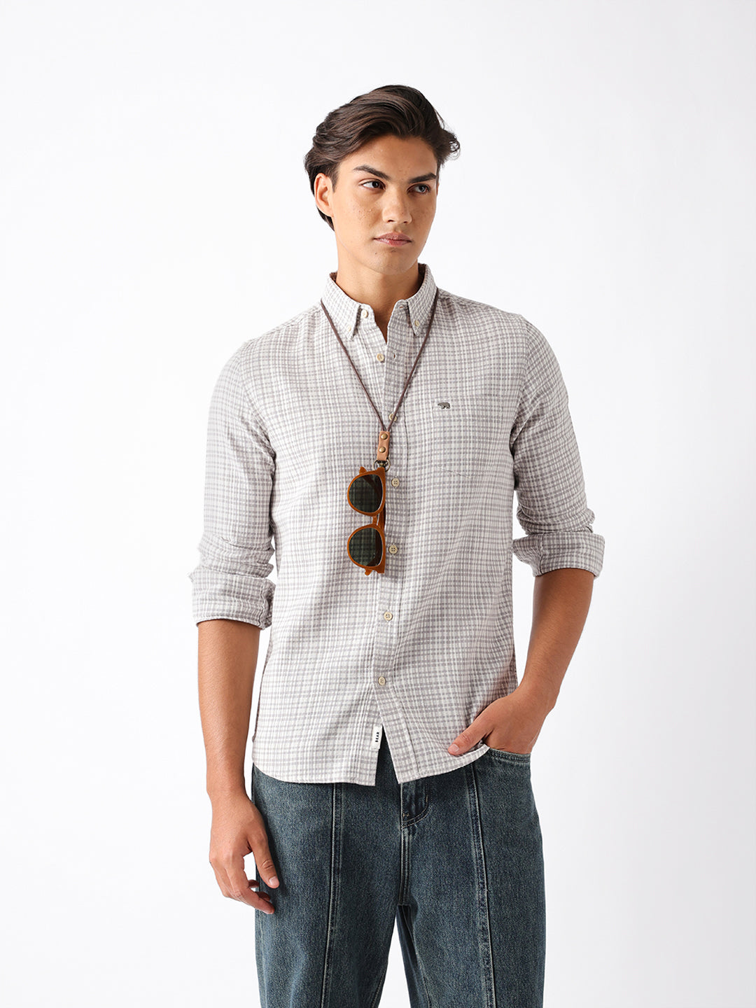Men Grey Checked Shirt