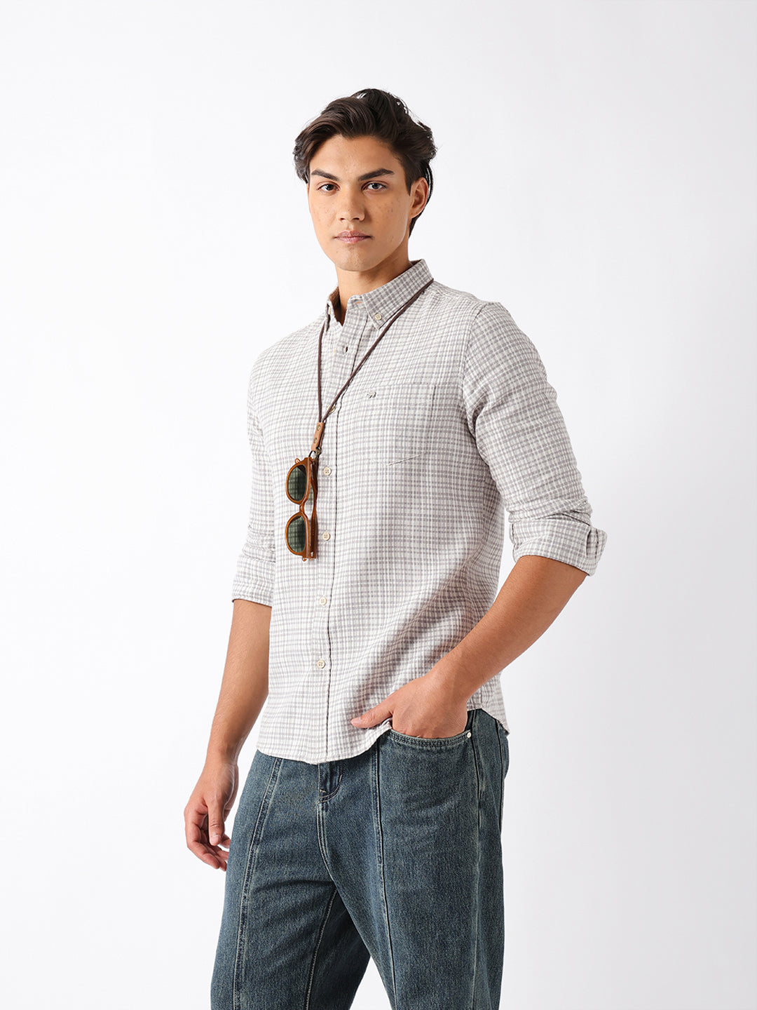 Men Grey Checked Shirt