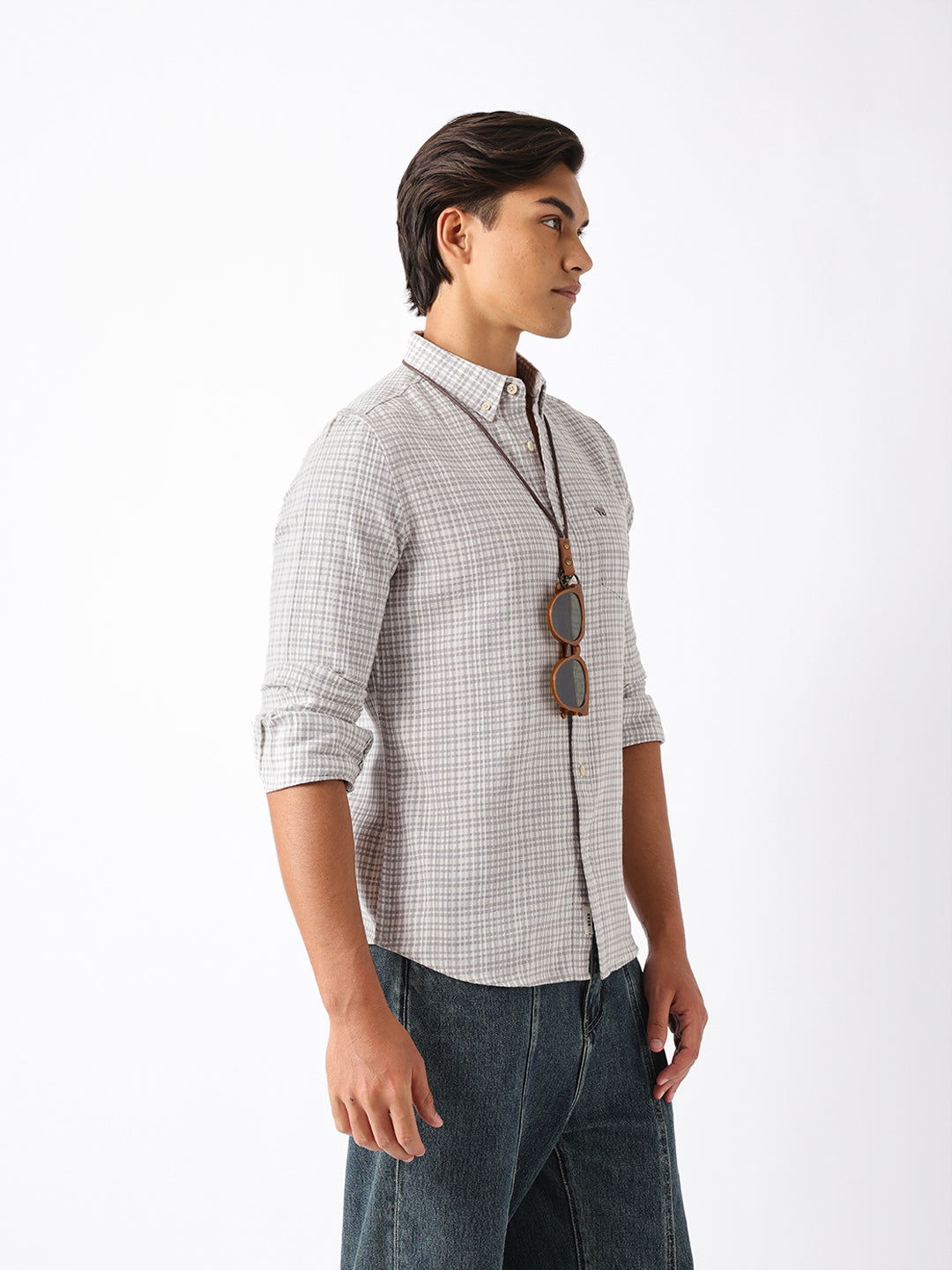 Men Grey Checked Shirt