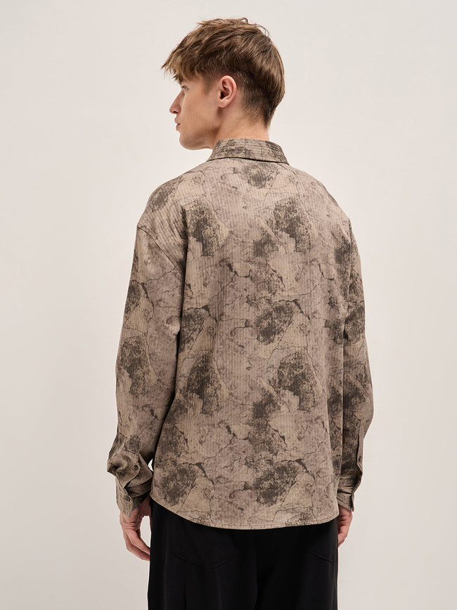 Men Shirt Brown Abstract Digital Printed Relax Fit Casual Overshirt