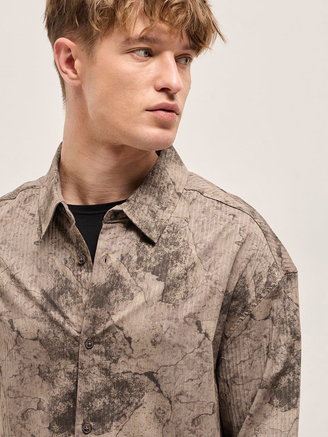 Men Shirt Brown Abstract Digital Printed Relax Fit Casual Overshirt