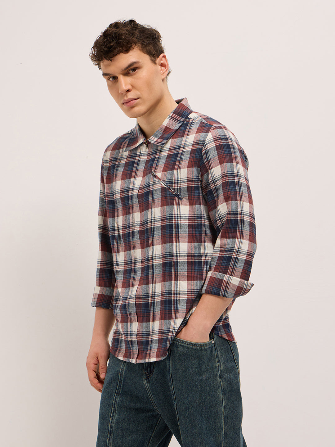 Men Multi-Color Tartan Checked Flannel Shacket