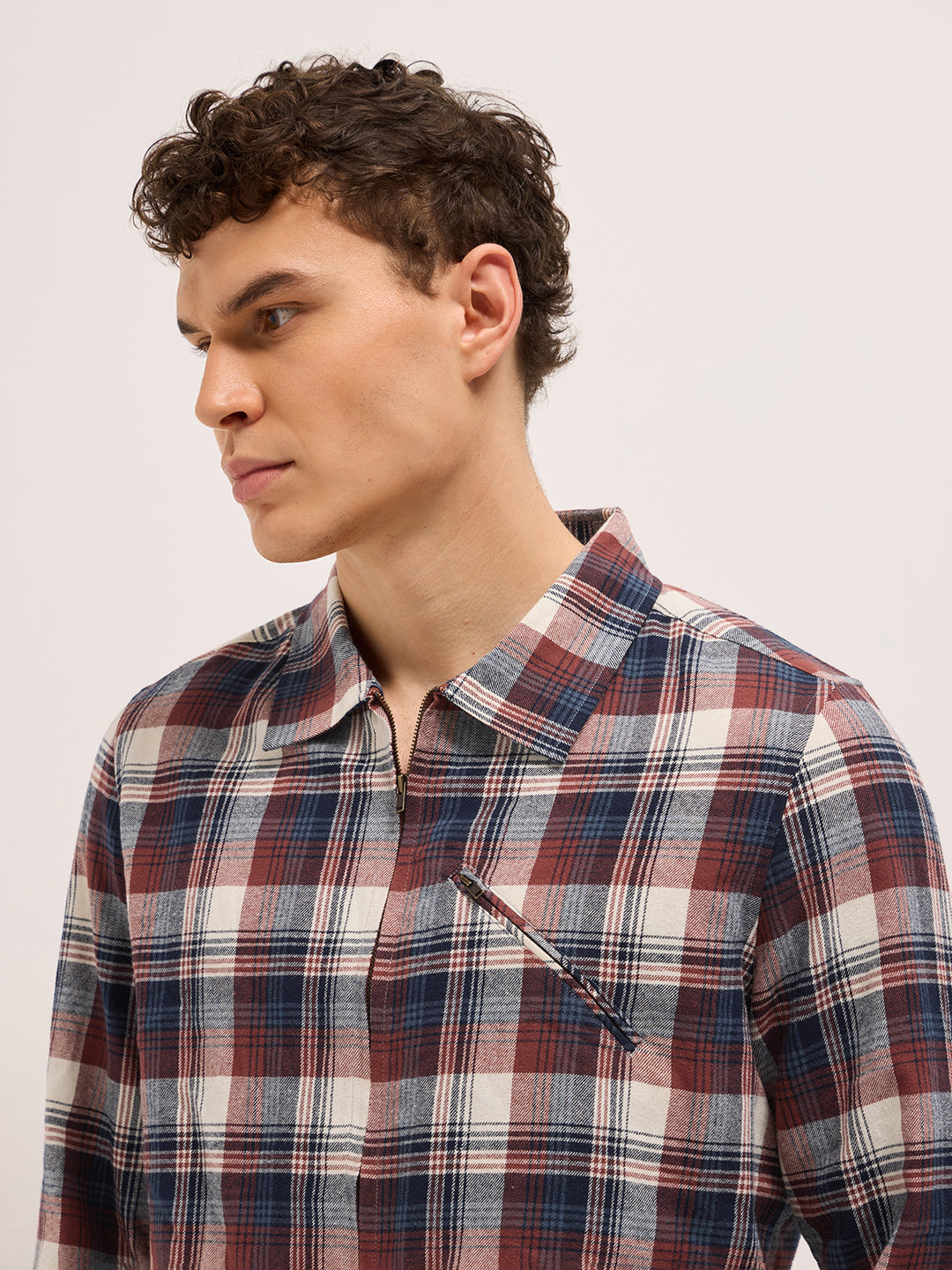 Men Multi-Color Tartan Checked Flannel Shacket