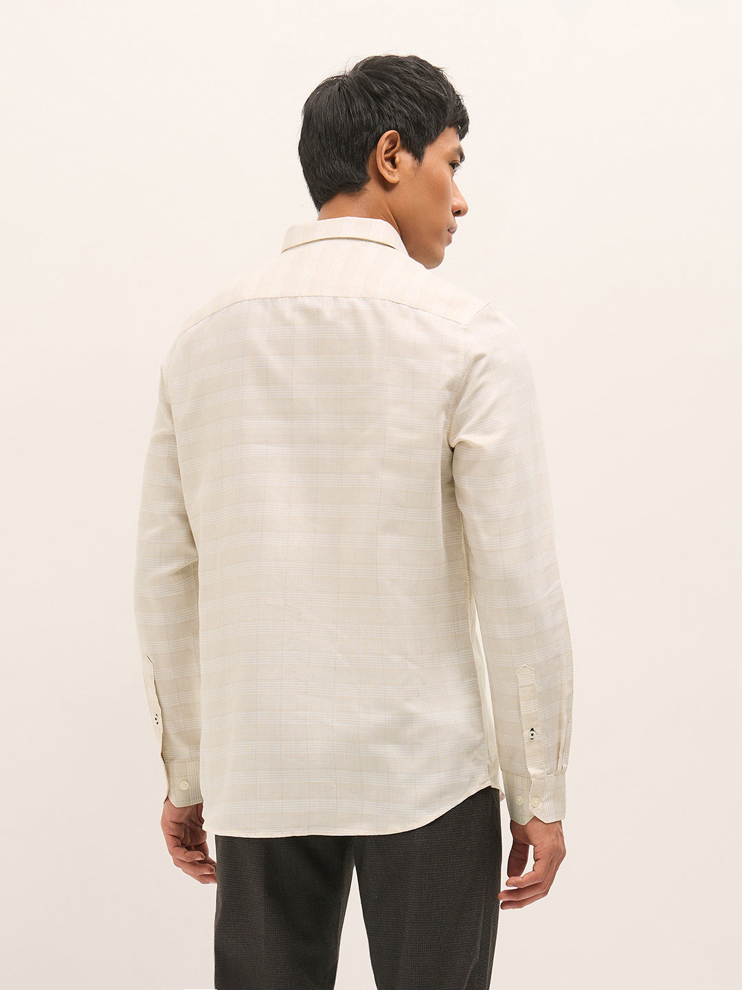 Men Beige Woven Checked Design Tailored Fit Formal Shirt