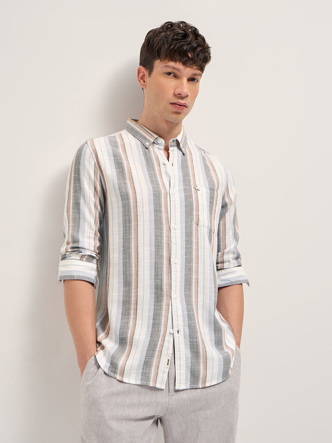 Men Multicolor Herringbone Stripe Slim Fit Cotton Casual Shirt