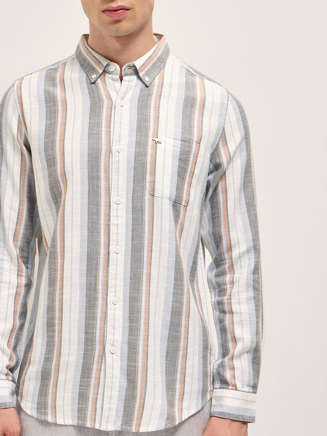 Men Multicolor Herringbone Stripe Slim Fit Cotton Casual Shirt