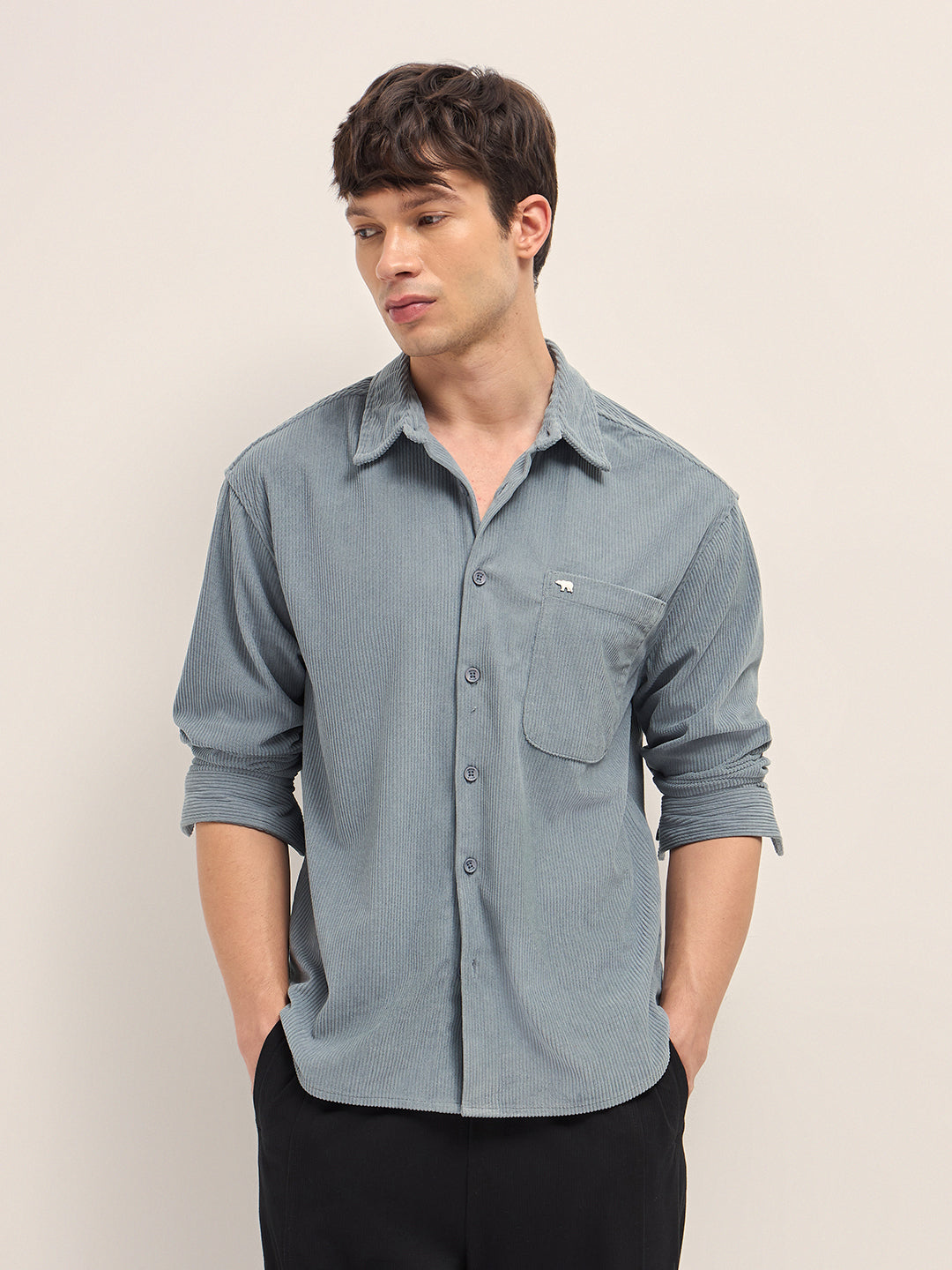 Men Corduroy Relaxed Fit Casual Shirt
