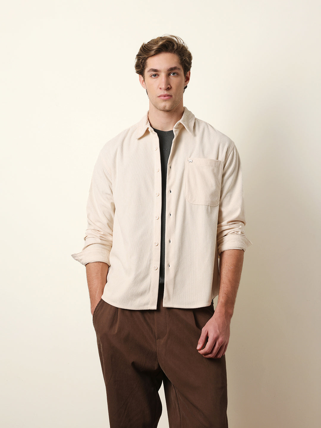 Men Solid Casual Full-Sleeve Shirt