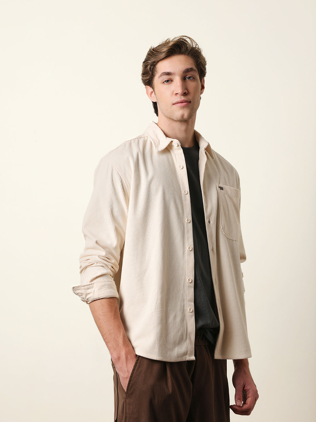 Men Solid Casual Full-Sleeve Shirt