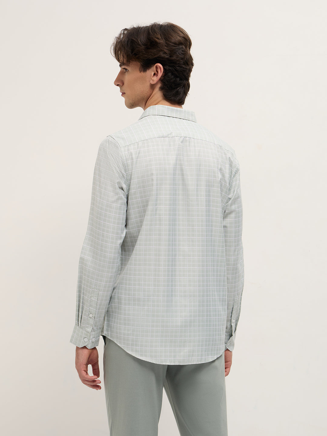 Men Light Green Checked Tailored Fit Formal Shirt.