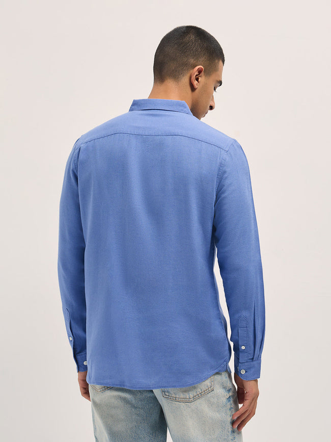 Men Blue Solid Lyocell Slim Fit Casual Shirt