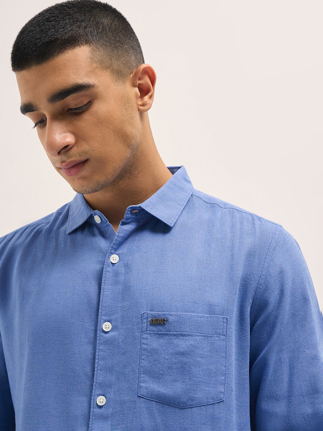 Men Blue Solid Lyocell Slim Fit Casual Shirt